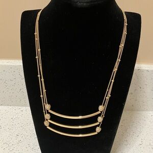 Kate Spade 3 strand necklace center bars crystal balls gold color chains 17"
